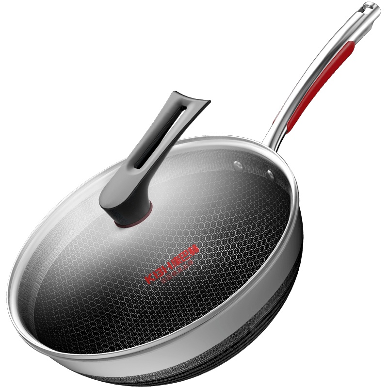 康巴赫旗舰款悦厨版炒锅32cm配蒸屉 316L不锈钢双面花纹蜂窝不粘锅家用电磁炉燃气通用[配蒸屉]