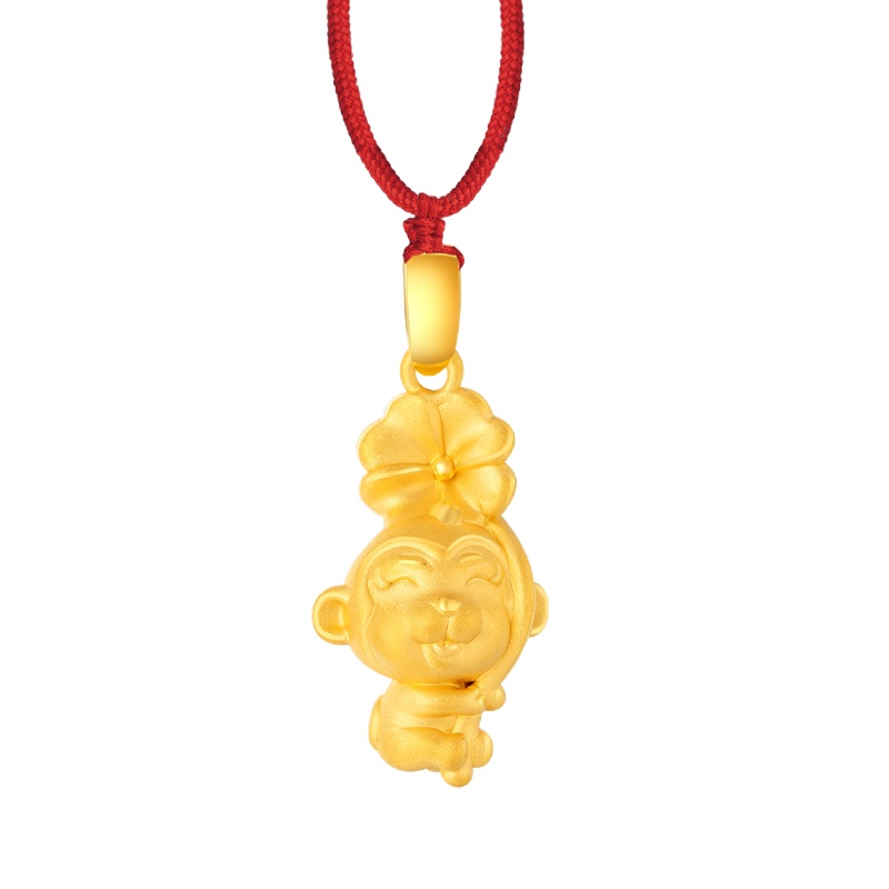 周贝贝珠宝 淘气幸运猴 黄金足金3D立体硬金吊坠项链 男女同款 周岁礼 生日礼物 ZHJD0015