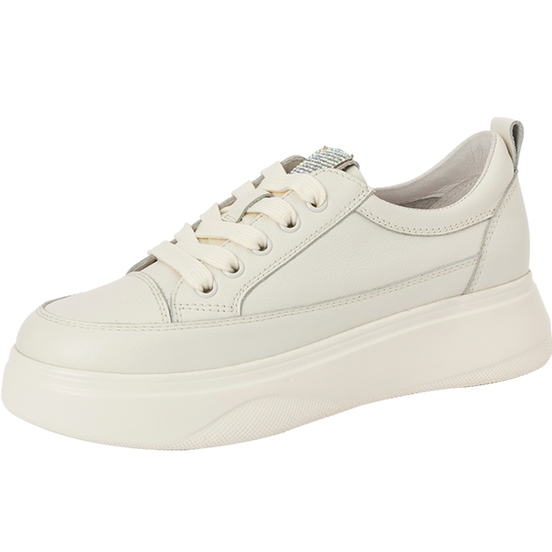 百田森商场同款小白鞋女春季新款深口松糕跟厚底休闲运动鞋