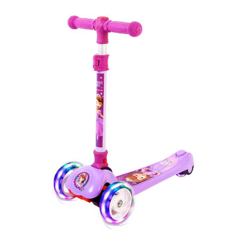 迪士尼(DISNEY)儿童滑板车三四PU轮闪光摇摆车可折叠升降脚踏车米奇公主苏菲亚蜘蛛侠美国队长钢铁侠承重50KG