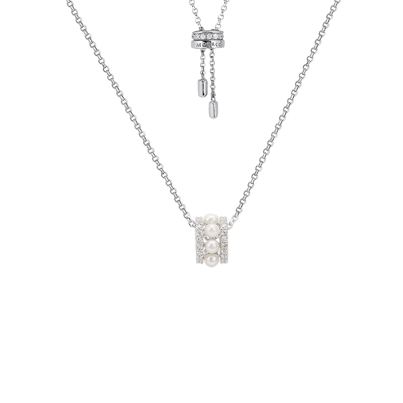 APM Monaco环形项链女锁骨链 简约珍珠镶钻圆圈小蛮腰吊坠毛衣链 甜美可爱520送女友