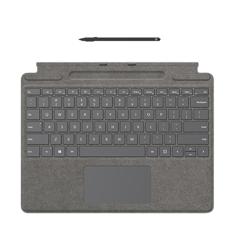 微软 Surface Pro X 亮铂金平板电脑键盘盖 + Slim Pen 典雅黑超薄触控手写笔 套装 欧缔兰材质