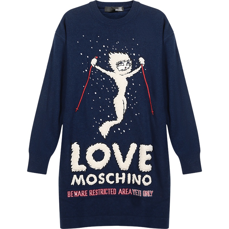 LOVE MOSCHINO 爱莫斯奇诺 女士 聚酯胺纤维/粘胶纤维/羊毛圆领长袖连衣裙毛衣 WSR36 11 X0814