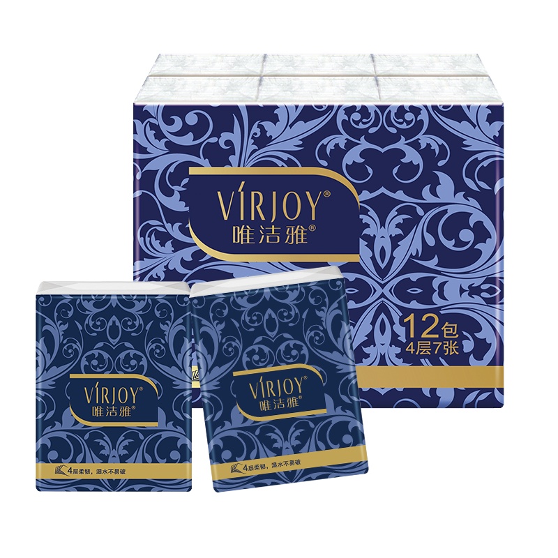 唯洁雅 手帕纸 厚韧 4层7张12包小包随身装 便携式面巾纸小包装