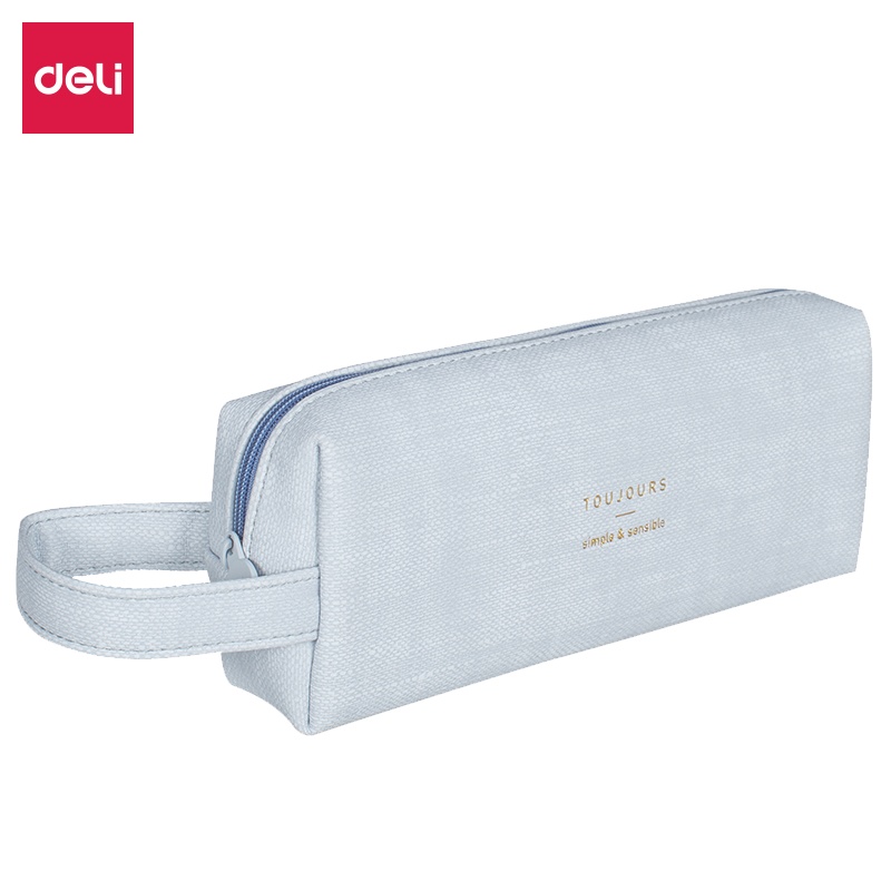 得力多功能笔袋 创意简约帆布笔袋大容量放水学生铅笔包纯色可爱笔袋文具盒PU防水66825LAN