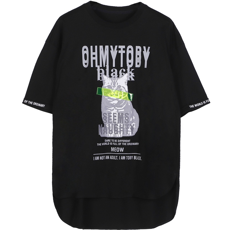 a02新款潮流ins街头风卡通字母印花宽松短袖T恤女DTU2D0061KT