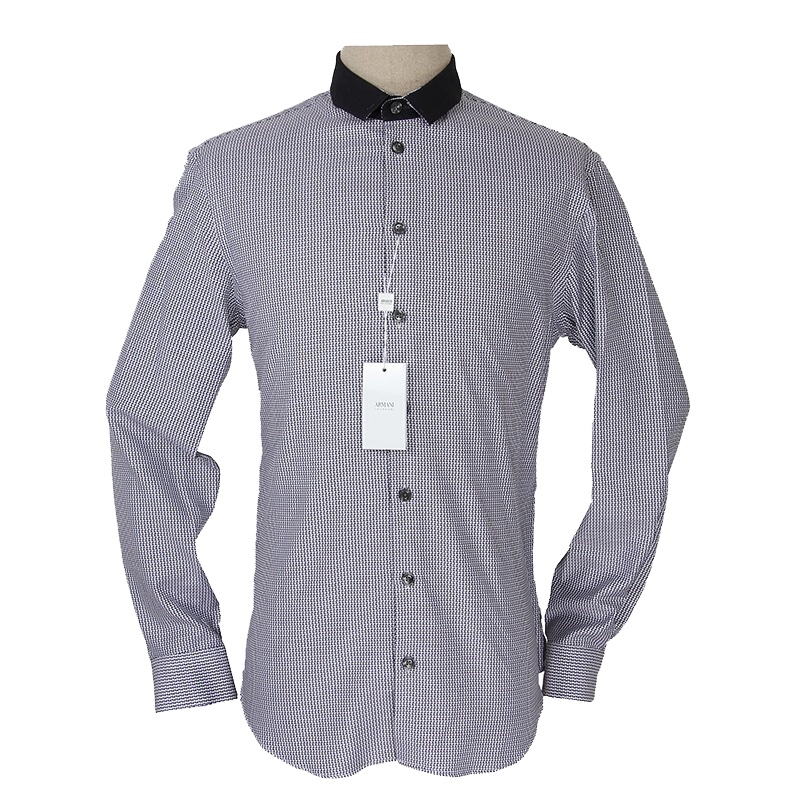 ARMANI COLLEZIONI 阿玛尼AC男士黑色格纹翻领长袖衬衫 PCSMQT PC6F7