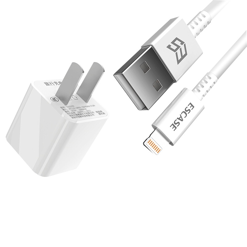 ESCASE 苹果充电器线ipad充电头适用数据线iPhone 11/8/7装线充Lightning单口白色