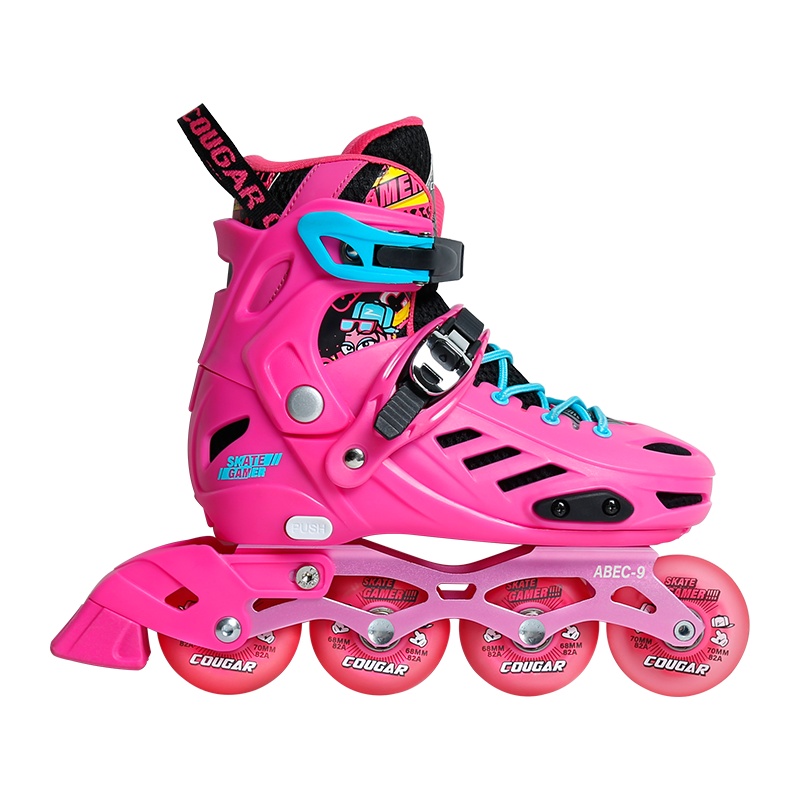 美洲狮儿童全闪平花鞋俱乐部培训鞋溜冰鞋直排轮可调轮滑鞋旱冰鞋