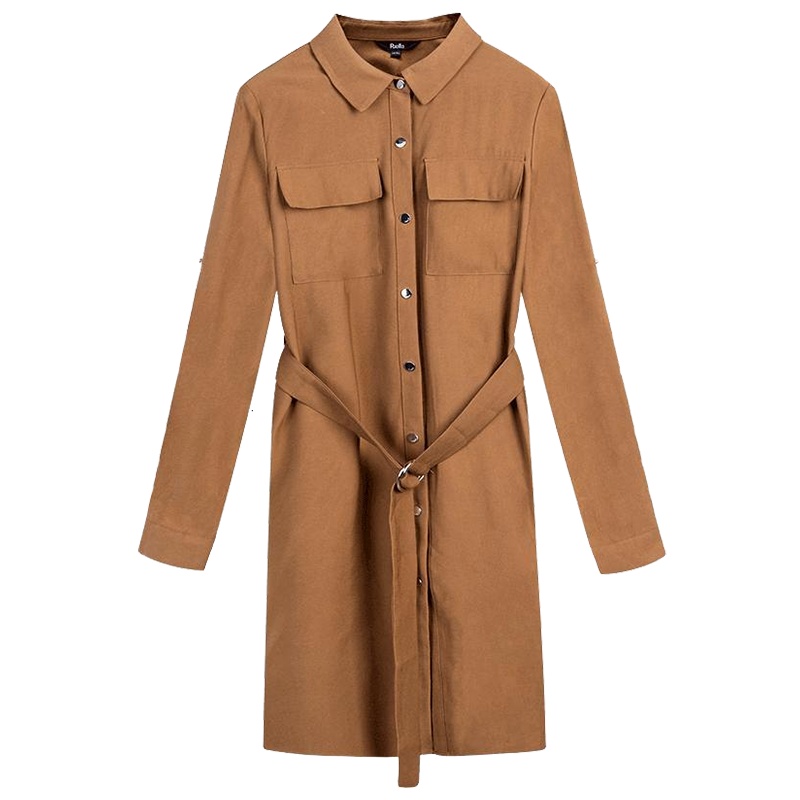 拉夏贝尔韩版学生气质中长款宽松长袖衬衫裙a字连衣裙