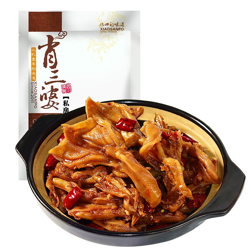 肖三婆麻辣无骨鸭掌四川特色美食去骨鸭脚辣味零食卤鸭脚