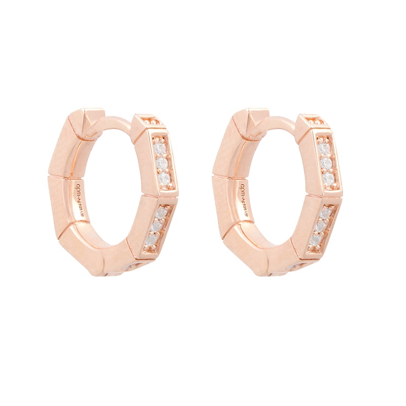 APM monaco银镶晶钻八边形小耳环女时尚个性简约耳坠潮流首饰品一对 玫瑰金色