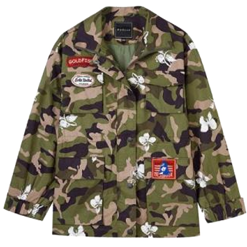 拉夏贝尔迷彩外套女新款韩版宽松网红百搭复古港味短款夹克上衣20012442