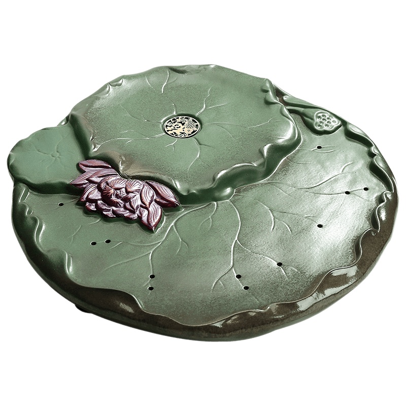 言艺(yanyi) 干泡茶盘家用陶瓷圆形茶托盘创意储水茶海荷花禅意小茶台 莲花令