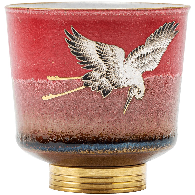 領藝 优选茶杯主人杯陶瓷品茗杯小茶杯中式茶礼功夫茶具 石红瑞鹤宽宏铜底杯礼盒装