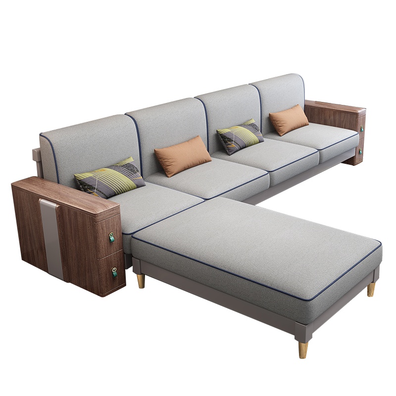 凡阔全实木沙发金丝檀木客厅组合家具转角贵妃冬夏两用健康环保沙发1+2+3大户型客厅五件套双色可选科技布棉麻可拆洗面料