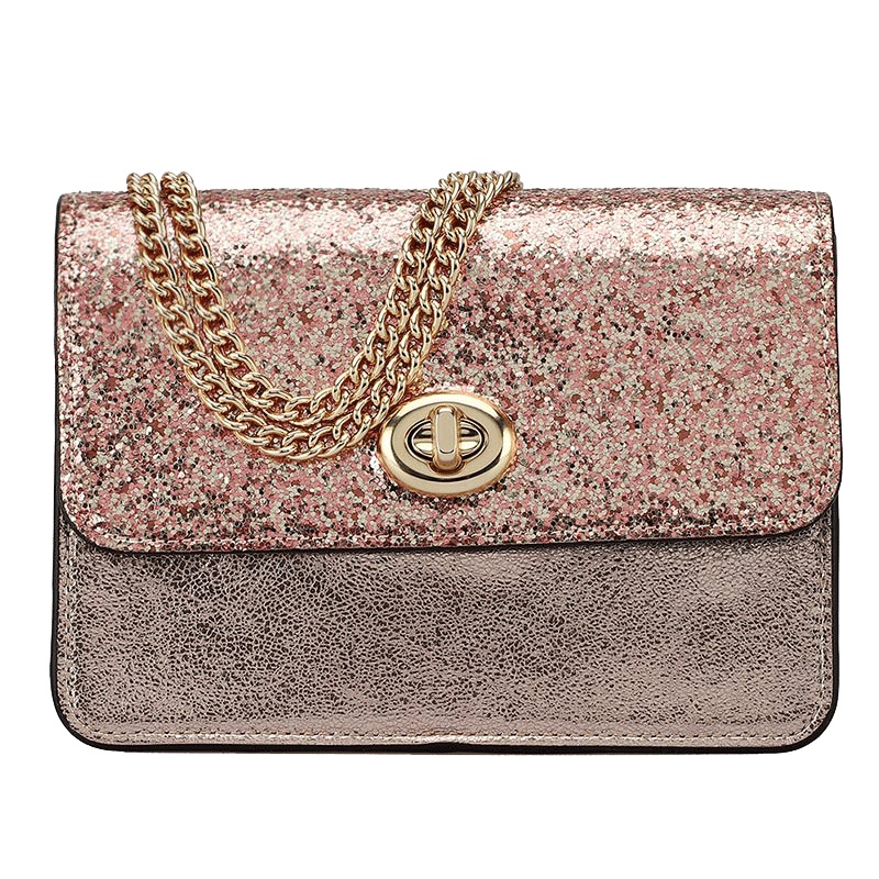 COACH 蔻驰 女斜挎包 女士亮片皮质单肩斜挎链条包小方包