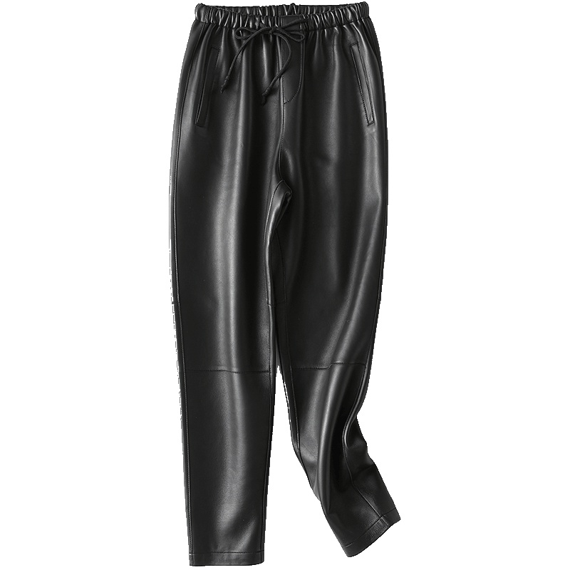 憨厚皇后2019春季新款海宁真皮皮裤绵羊皮长裤休闲显瘦小脚裤女T