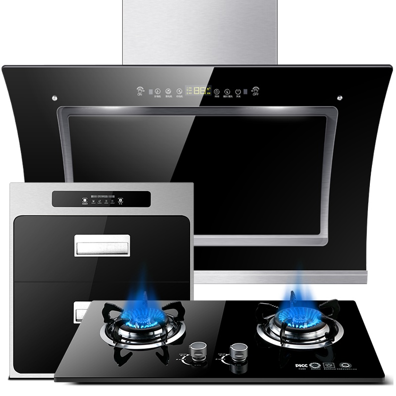 欢呼好太太 26立方弧形铜线双电机自动清洗侧吸式触控式烟灶消 厨房三件套油烟机煤气灶消毒柜套装家用 天然气