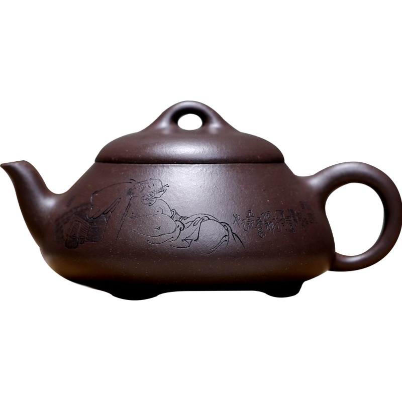 汉棠石瓢宜兴紫砂壶高工范小君纯全手工茶壶原矿天青泥家用泡茶壶 经典器型 高工手工刻绘 保真