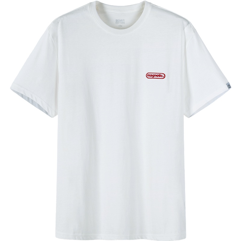 Semir森马男生短袖t恤潮牌2019夏季纯棉打底衫字母刺绣上衣圆领衣服