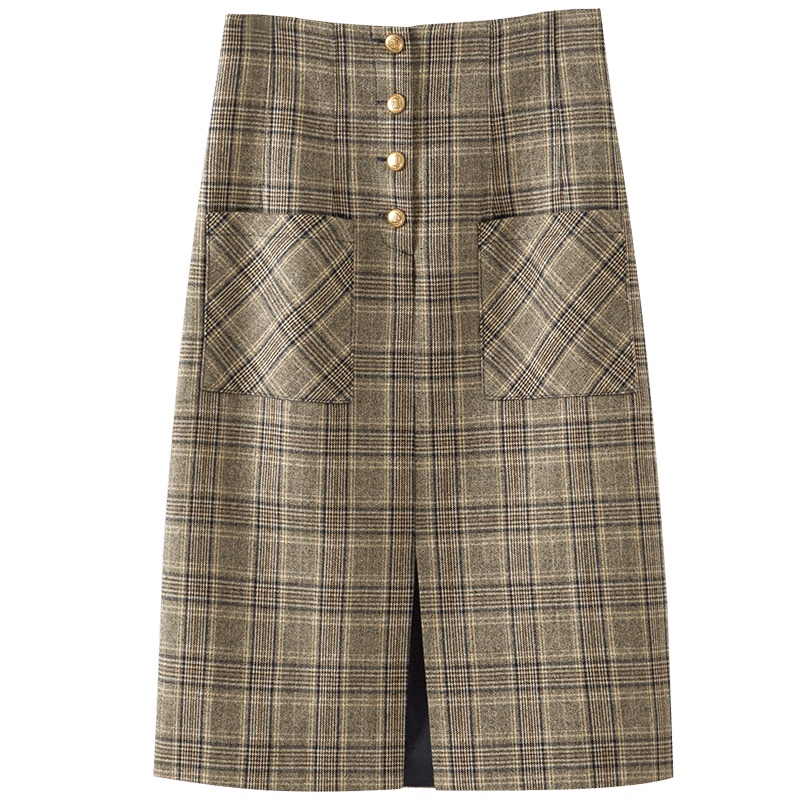 晚白2020冬季新品复古英伦格子修身高腰包臀裙毛呢半裙半身裙女