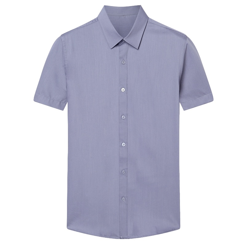 罗曼阿玛尼男士短袖衬衫官方旗舰店2021夏季新品立领纯色气质职业衬衫修身中年纯棉舒适爸爸装中青年大码男装