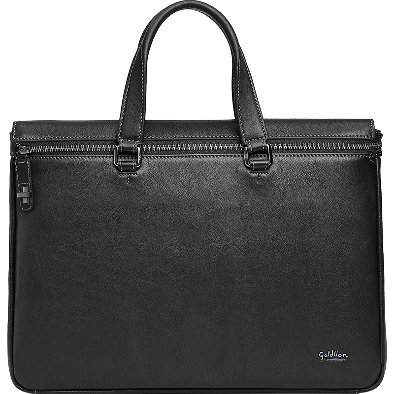 金利来(Goldlion) 公文包商务手提包电脑包头层牛皮斜跨包横款休闲男包 黑 FA184043-111