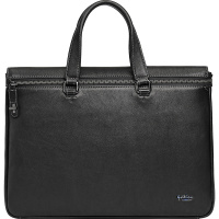 金利来(Goldlion) 公文包商务手提包电脑包头层牛皮斜跨包横款休闲男包 黑 FA184043-111