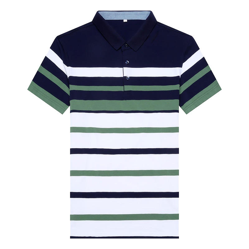 北极绒男士夏季款短袖t恤男士条纹翻领条纹半袖上衣男装