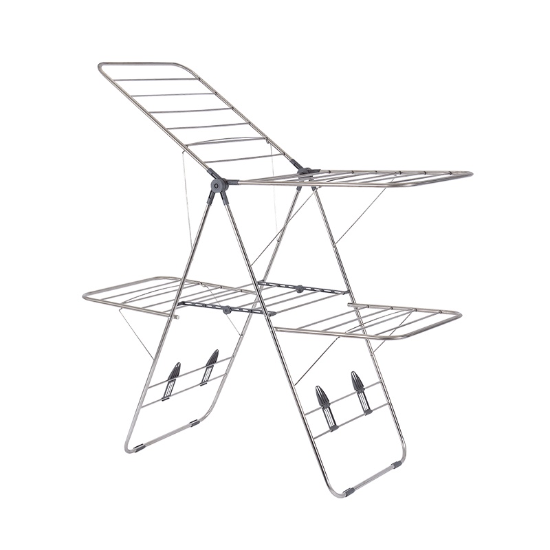 欧润哲 晾衣架 不锈钢双层翼型落地折叠晾衣杆阳台室内挂衣架大型多用途衣帽架 翼展143cm 双层款