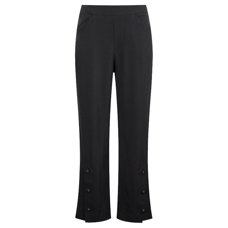 拉夏贝尔黑色微喇叭裤女新款夏季韩版高腰宽松休闲裤子直筒九分裤_99 S 黑色