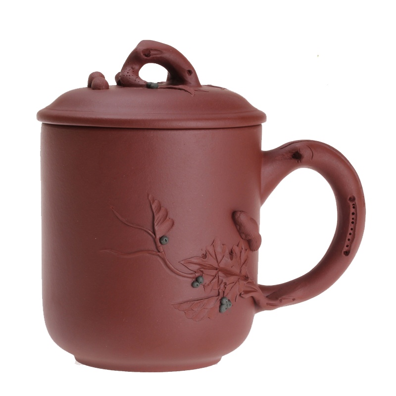 子冶松鼠葡萄 手工贴花 原矿紫砂杯办公茶杯 宜兴紫砂壶