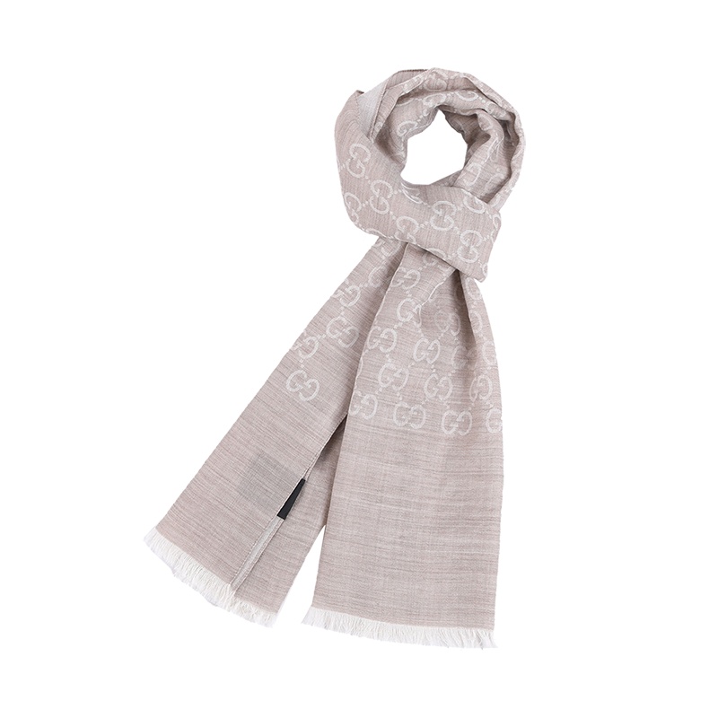 GUCCI 古驰 女士羊毛双G图案流苏边围巾 浅驼色165904 3G646 9500