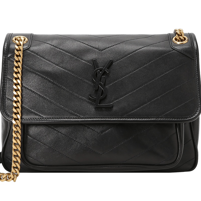 圣罗兰YSL NIKI 口盖包中号 字母LOGO褶皱皮633158金扣 女士斜挎单肩包