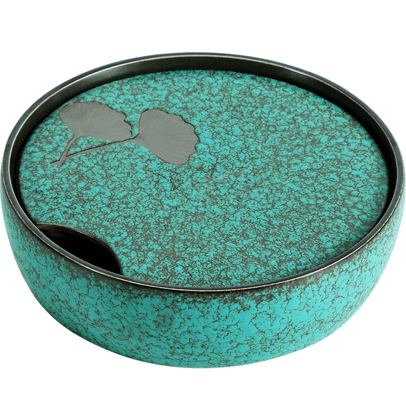 領藝 小套家用功夫茶具套装客厅陶瓷茶壶一壶两杯配圆形储水式茶盘