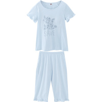 都市丽人亲肤助睡眠可外穿清新印花休闲圆领内置杯垫防尴尬女士家居服套装1H9207