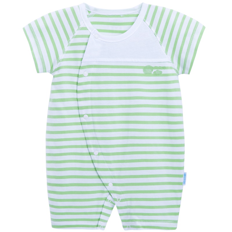 贝贝怡婴儿哈衣夏季短袖条纹宝宝海军风连体衣纯棉透气爬服162L064