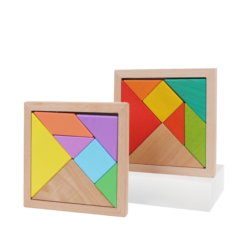 米米智玩 教具七巧板拼图拼板儿童木制玩具宝宝益智早教认知玩具 千红