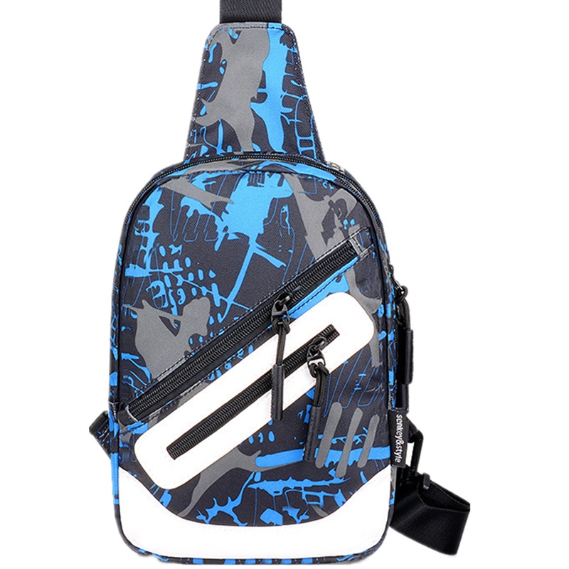 山奇品一单肩户外胸包 斜跨包休闲皮卡丘胸包男士 韩版印花斜挎包定制