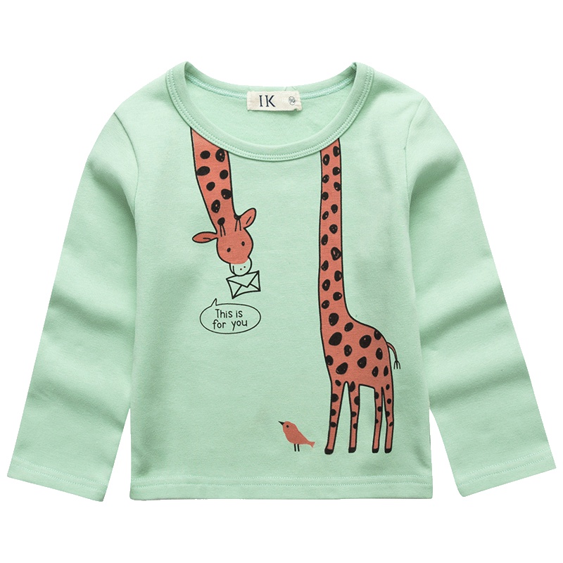 I.K童装 中小童全棉印花长袖T恤 蓝色 黄色 绿色 灰色 90cm-130cm