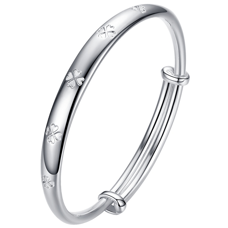 佰色传情(BRIR)四叶草银镯子女SS999纯银学生手环女韩版实心时尚银手镯