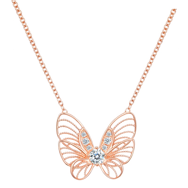 佐卡伊 18K金钻石项链蝴蝶造型AU750镶钻项链专柜同款钻石锁骨链