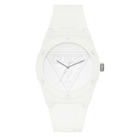 GUESS倒三角LOGO浮雕白色石英硅胶腕表W0979L1