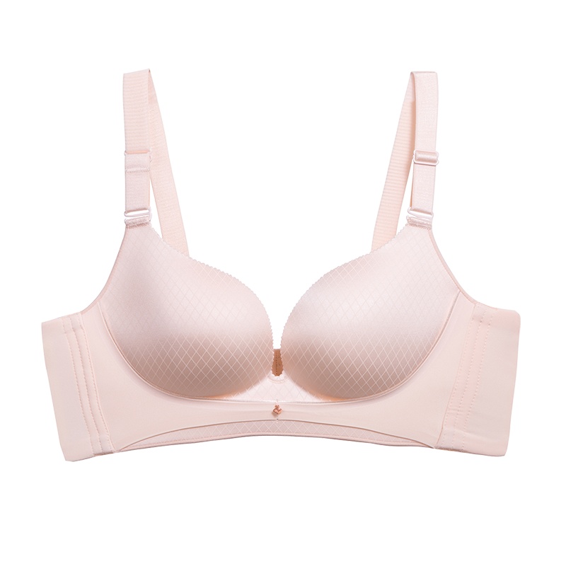 都市丽人光面无痕格纹透气压孔杯内衣女聚拢无钢圈薄款文胸罩【拼款】