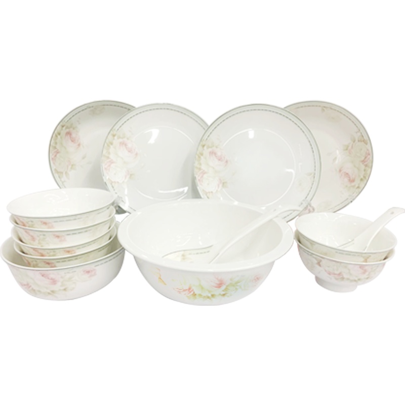 富昱景 景德镇餐具碗碟套装碗菜盘子陶瓷器骨瓷碗碟家用送礼组合吃饭碗 8人食春意盎然