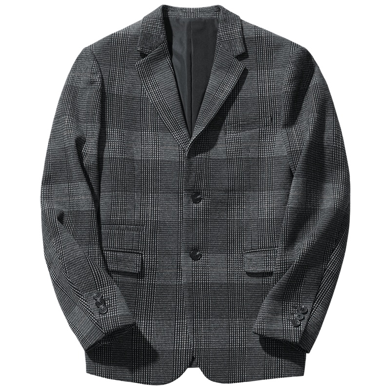 千纸鹤男装格子休闲西装外套春秋新款青年时尚潮流便西男35163