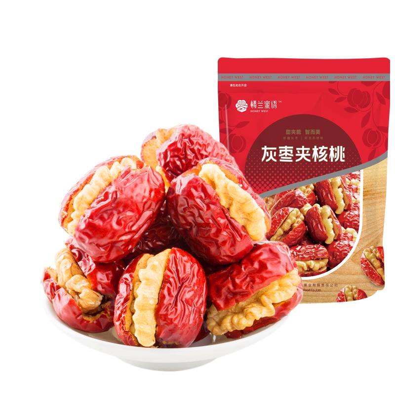 [楼兰蜜语灰枣夹核桃208g]新疆红枣夹核桃仁夹心红枣干果特产