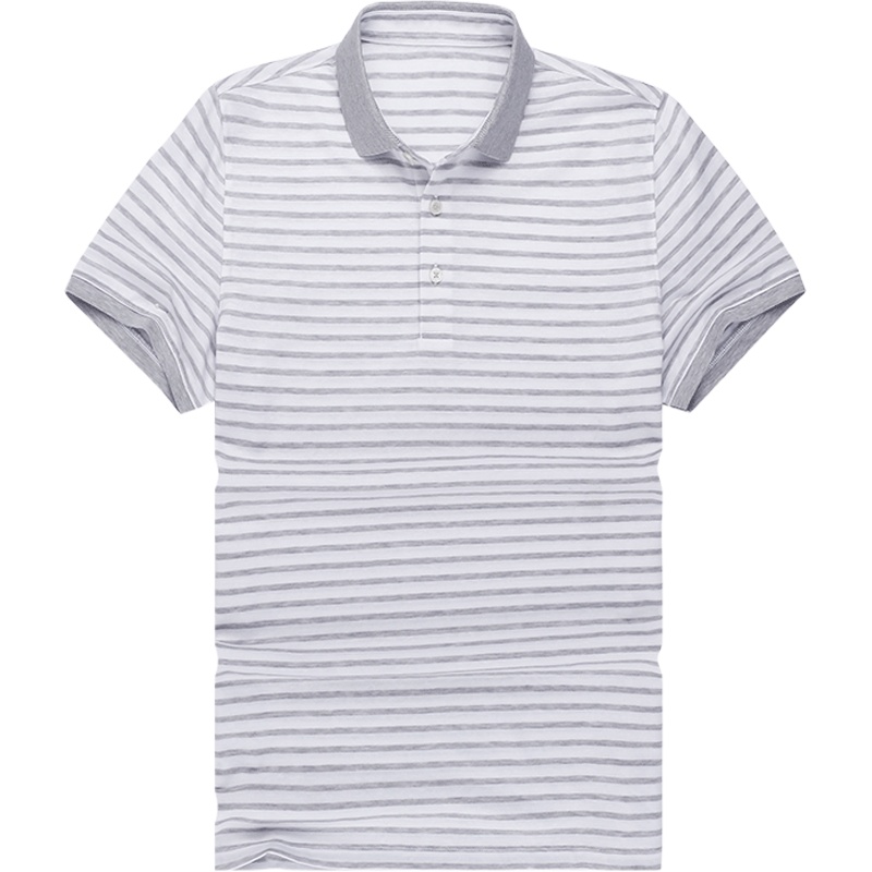 布先生短袖T恤 桑蚕丝棉麻翻领t恤 条纹休闲上衣爸爸装 AT10086