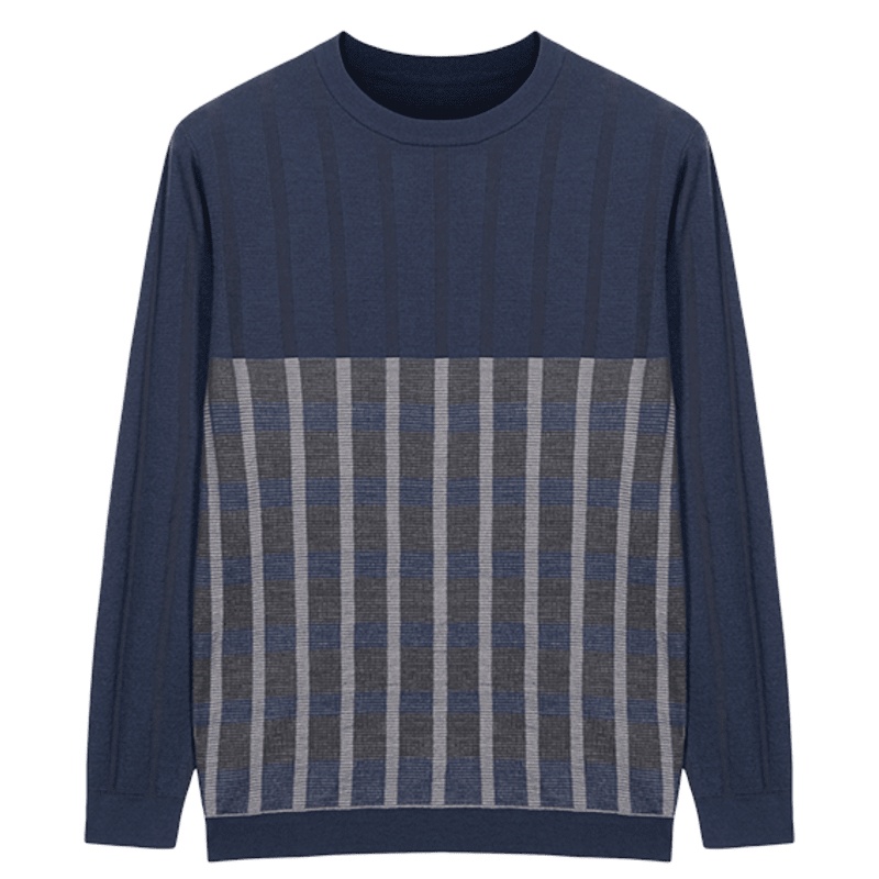 鄂尔多斯 | 1980秋冬圆领夹条长袖男士羊毛衫